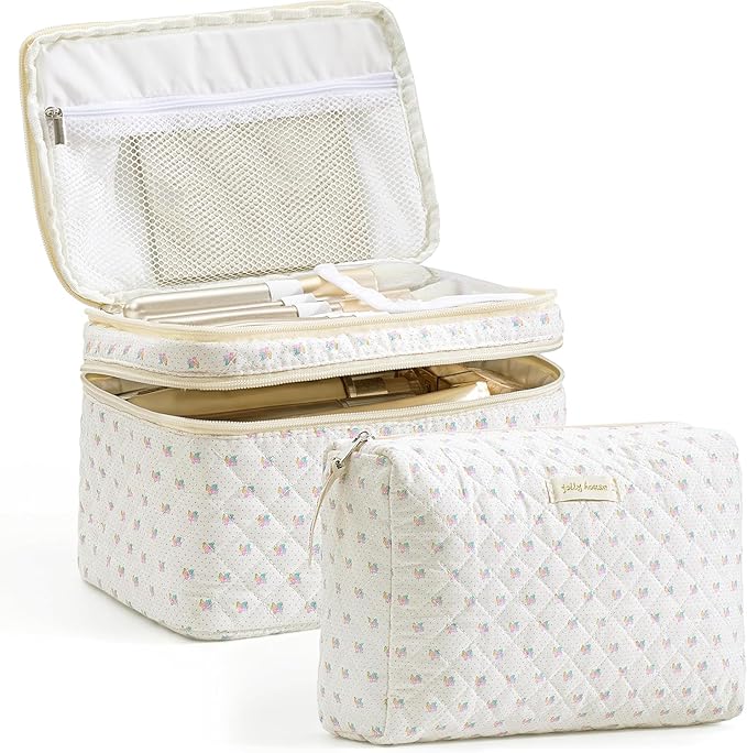 HBselect 2Pcs Travel Makeup Bag Large Quilted Cosmetic Bag Make up Bag