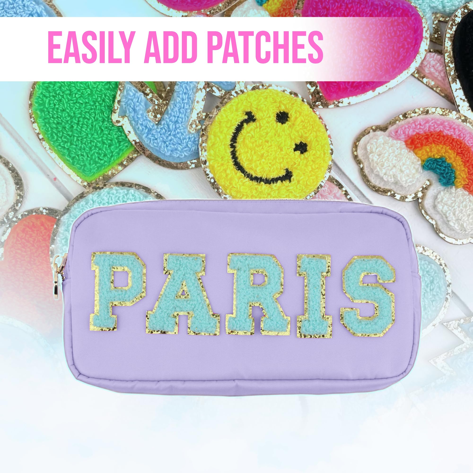 DANCOUR Small Makeup Bag for Purse Cute Preppy Cosmetic Pouch Travel Organizer Mini Nylon Zipper Bag for Women and Girls Purple