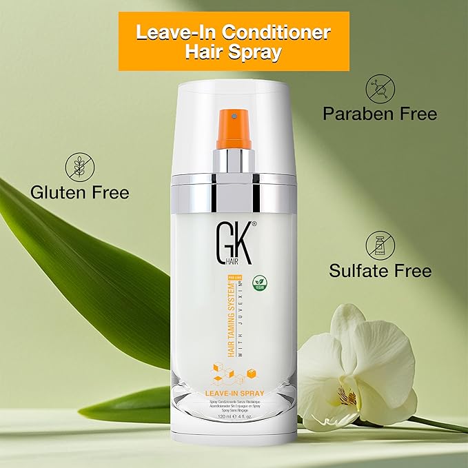 GK HAIR Keratin Leave In Conditioner Spray – Lightweight Detangler Spray For Frizz Control & Heat Protectant for All Hair Types, 120ml