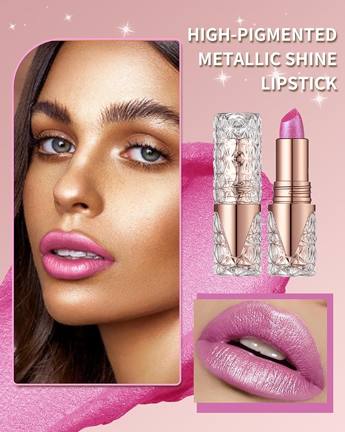 Metallic Glitter Frosted Light Pink Lipstick for Women, High Pigmented-04