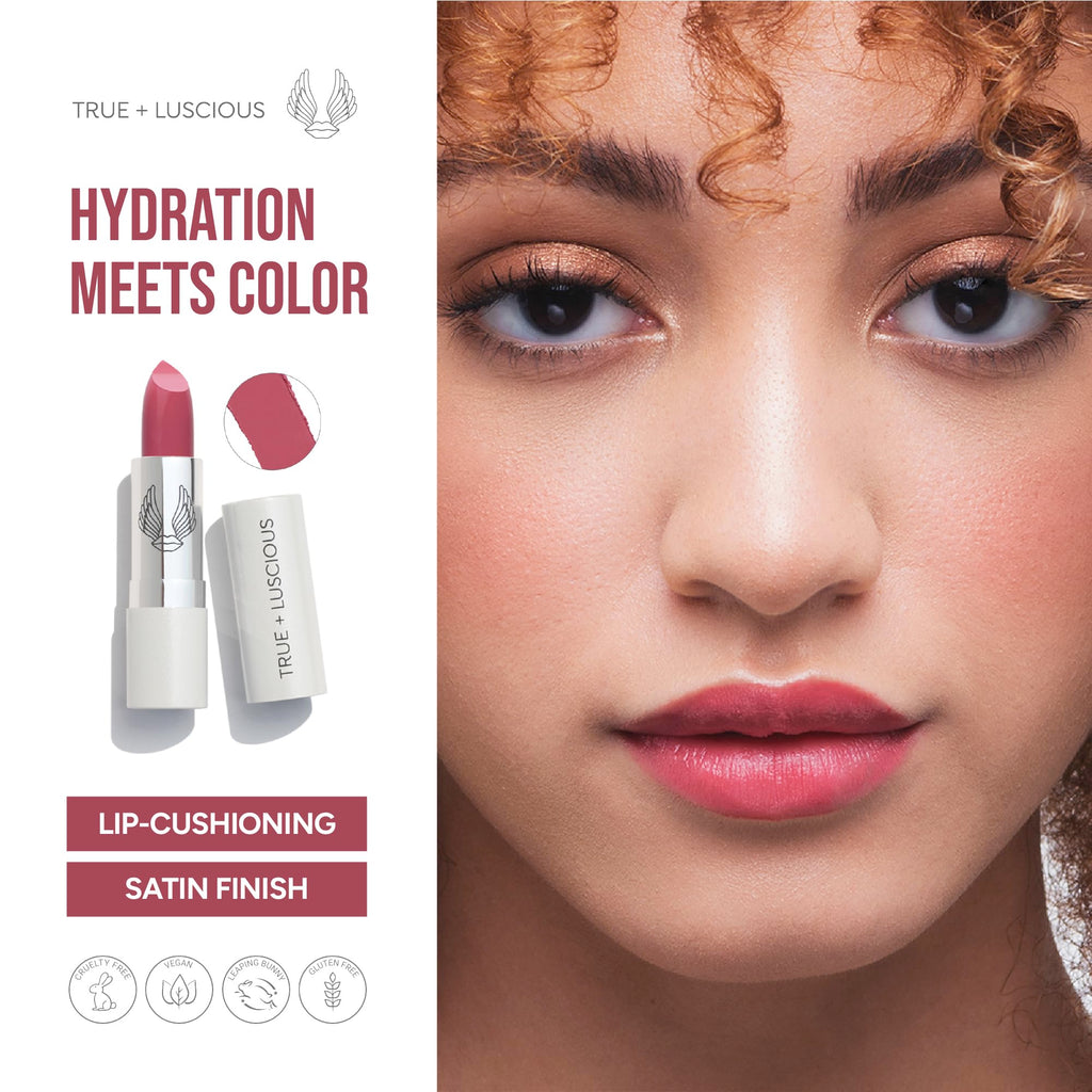 True + Luscious Super Moisture Lipstick | Satin Sheer Lasting Hydrating Lip Color for Dry Lips & All Skin Tones | Lightweight Feel with Hyaluronic Acid & Konjac Root | Vegan | Creamy Rose