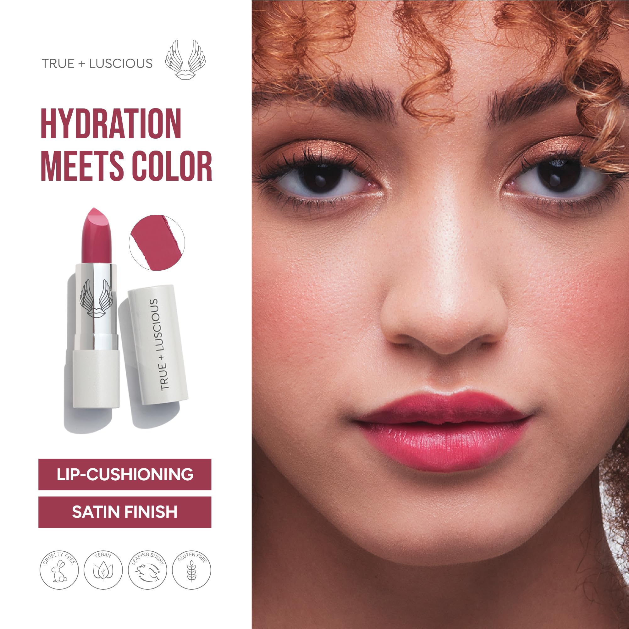 True + Luscious Super Moisture Lipstick | Satin Sheer Lasting Hydrating Lip Color for Dry Lips & All Skin Tones | Lightweight Feel with Hyaluronic Acid & Konjac Root | Vegan | Creamy Rose