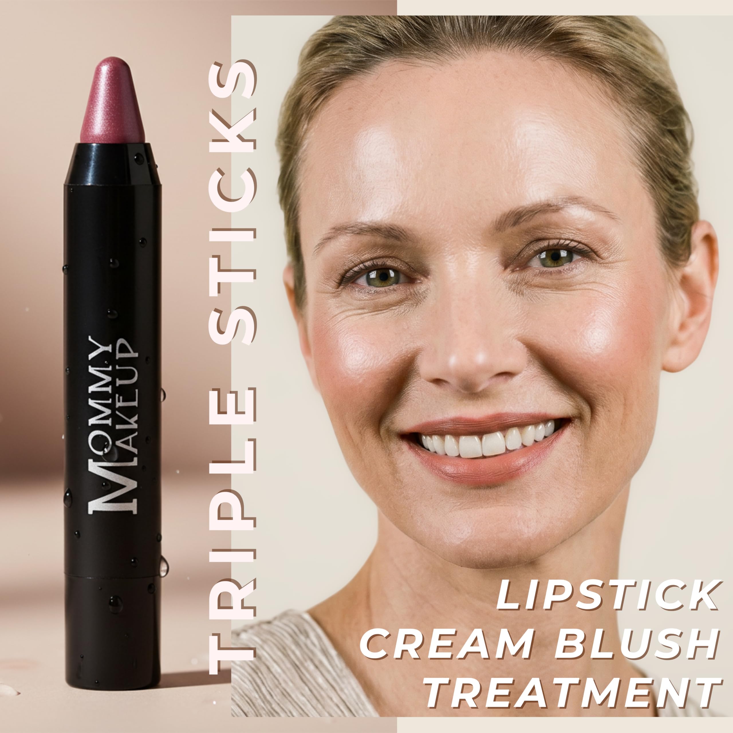 Mommy Makeup Triple Sticks Lipstick, Cream Blush & Treatment All-in-One