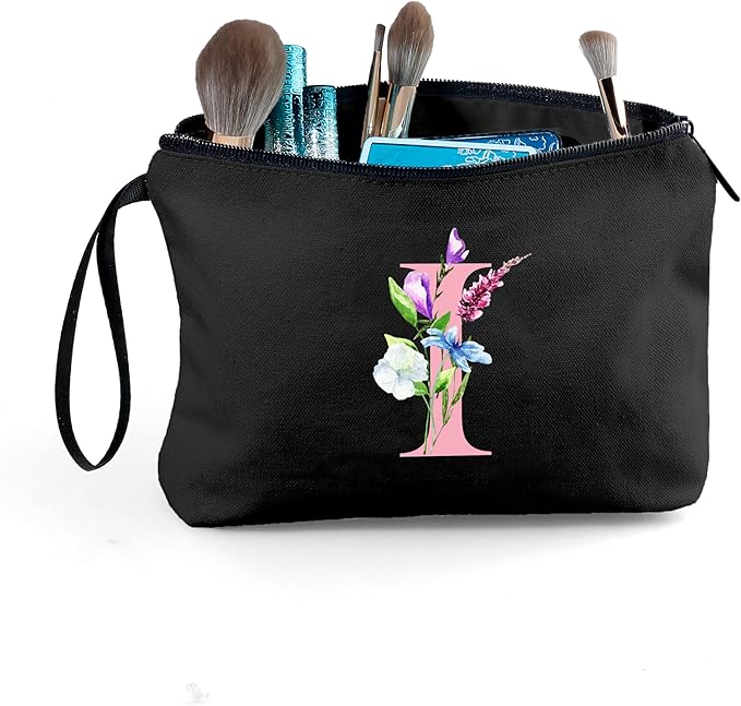 SEAMOON A-Z Personalized Gifts for Women, Initial Makeup Bag with Mirror, I