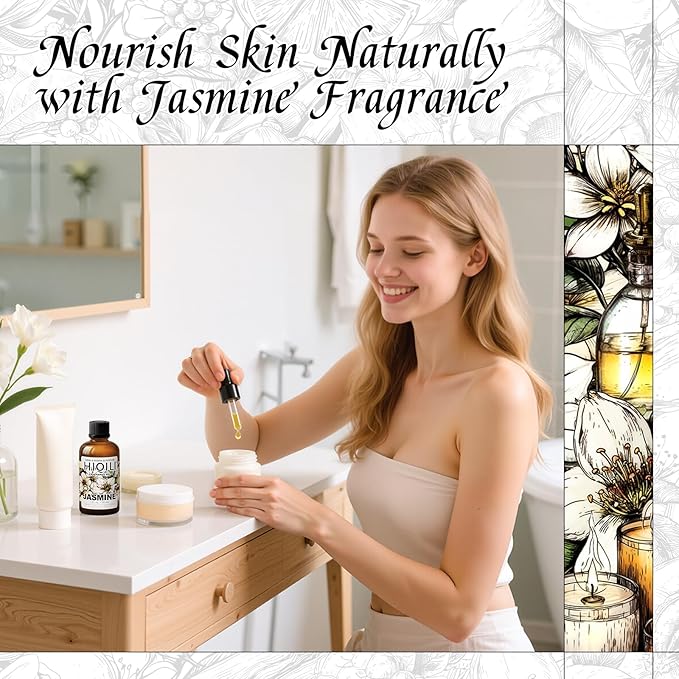 HIQILI Jasmine Fragrance Oil for Women Perfume Making, Skin Care - 1 Fl Oz