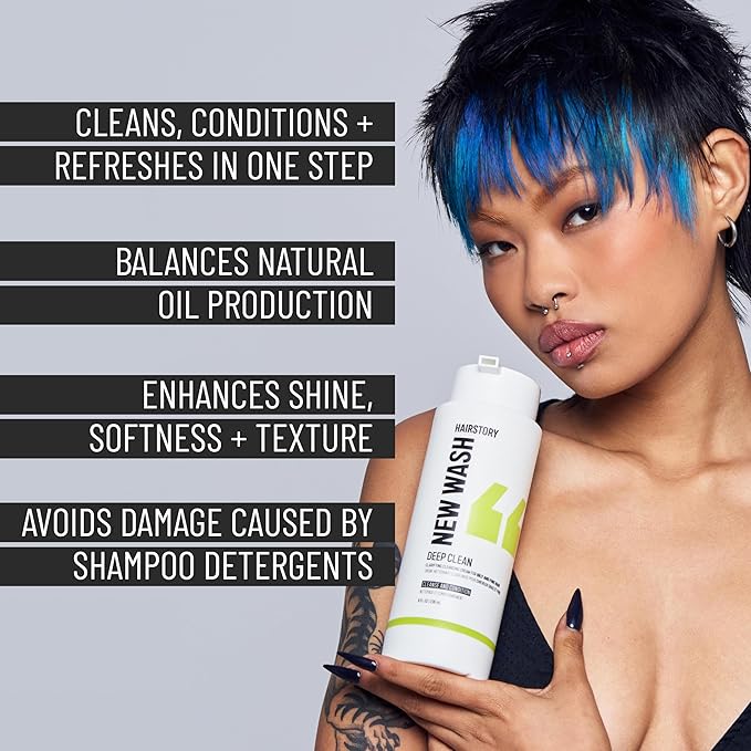 Hairstory New Wash Deep Clean – Detergent Free Shampoo for Oily Fine Hair, Sulfate Free Volumizing Cleansing Cream, Shampoo and Conditioner Alternative, 8 Fl Oz Refillable Bottle
