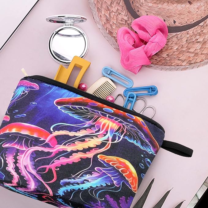 Pebarmnt Cute Animal Lovers Gifts Tropical Jellyfish Cosmetic Bag Makeup Pouch with Zipper (jellyfish)