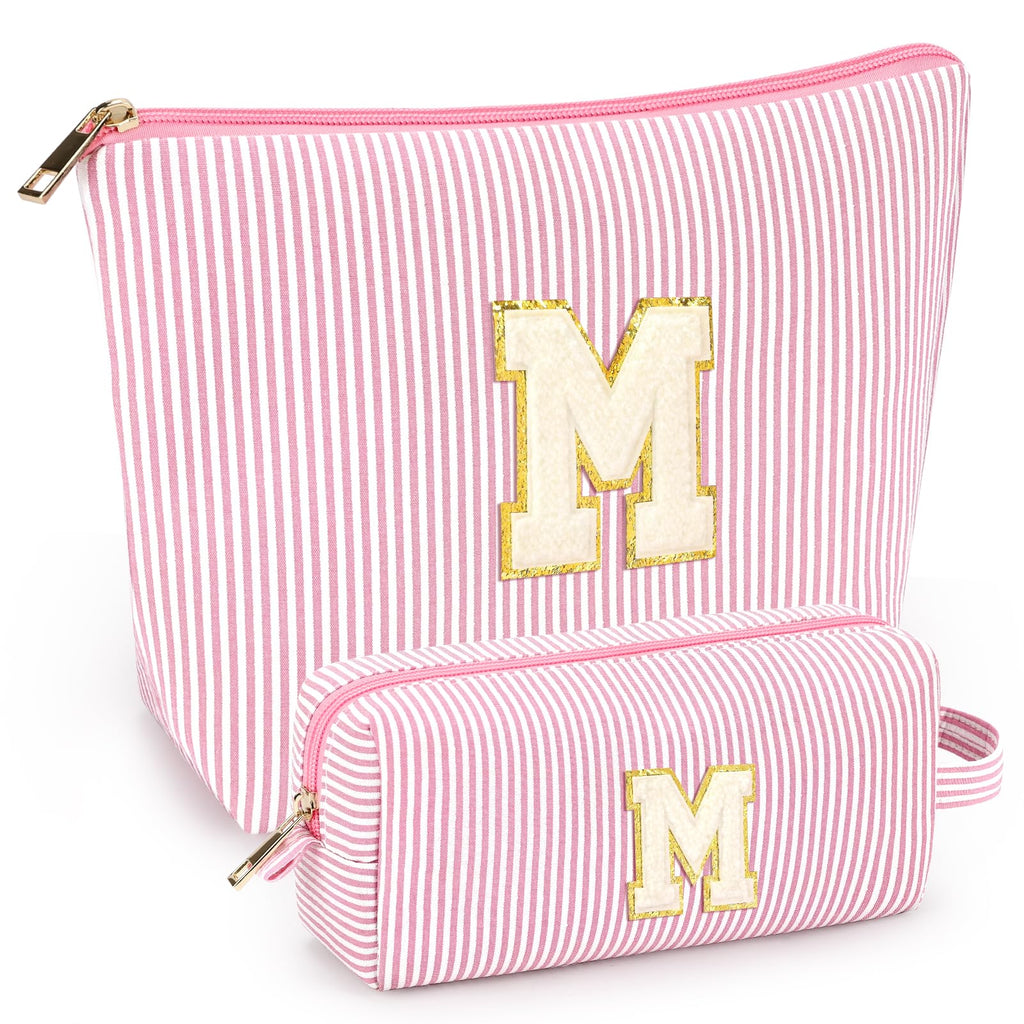 mibasies 2 PCS Initial Makeup Bags: Mothers Day Gifts for Women - Best Friend Birthday Gifts Graduation Gifts Wedding Bridesmaid Girlfriend Wife Daughter Sister Girl Gifts - Light Pink M
