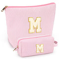 mibasies 2 PCS Initial Makeup Bags: Mothers Day Gifts for Women - Best Friend Birthday Gifts Graduation Gifts Wedding Bridesmaid Girlfriend Wife Daughter Sister Girl Gifts - Light Pink M