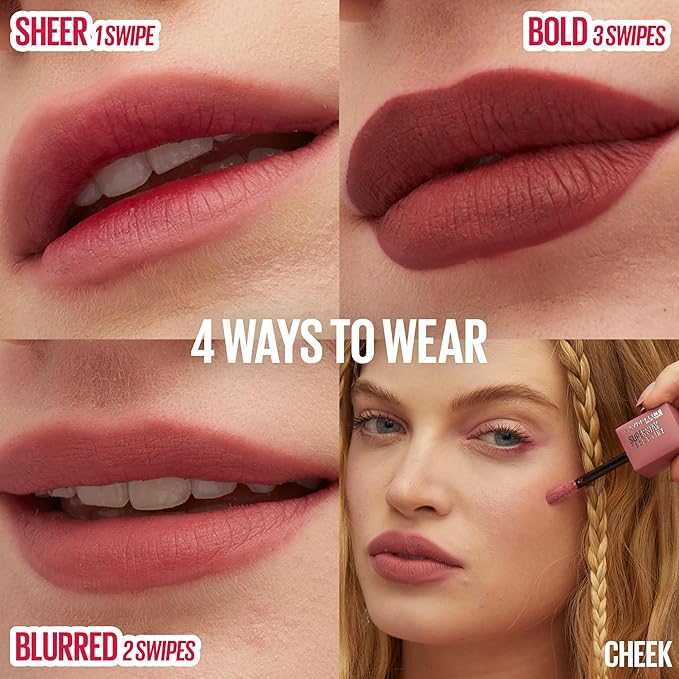 MAYBELLINE Super Stay Teddy Lip Tint, Long Lasting Matte Lipstick For Up To 12HR Wear, Current Mood, 1 Count