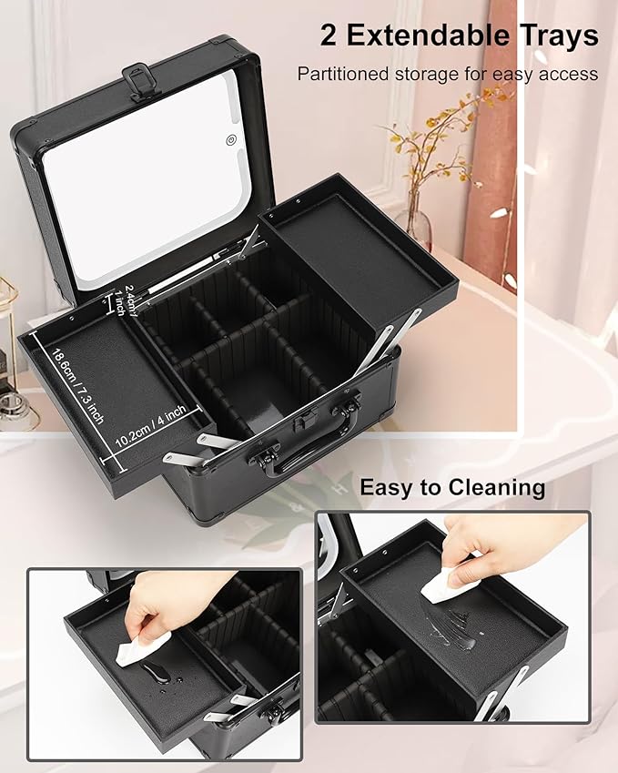 Chomeiu Makeup Bag with Mirror, Makeup Case Organizer with Brush Holder