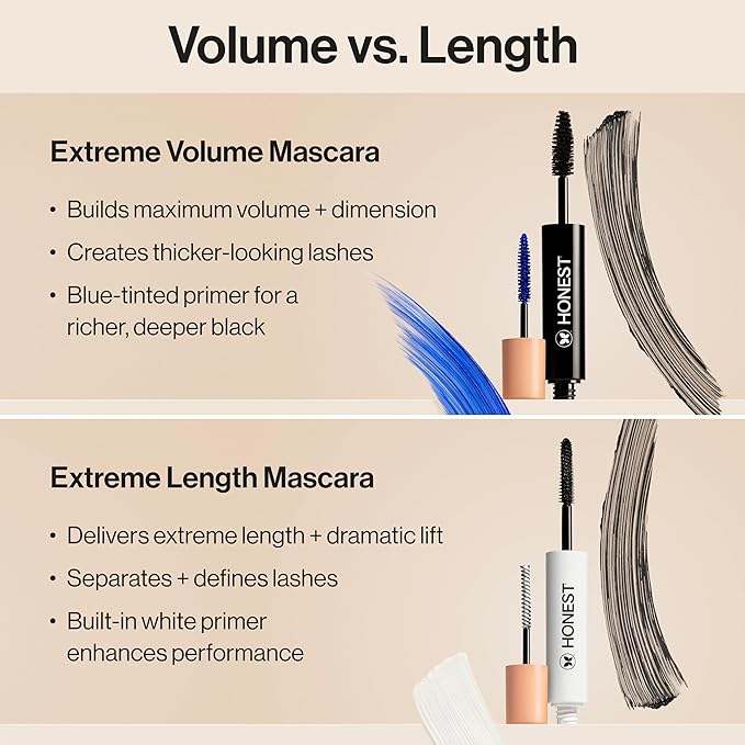 Honest Beauty 2-in-1 Extreme Volume Clean Mascara, Black, 0.27 fl oz
