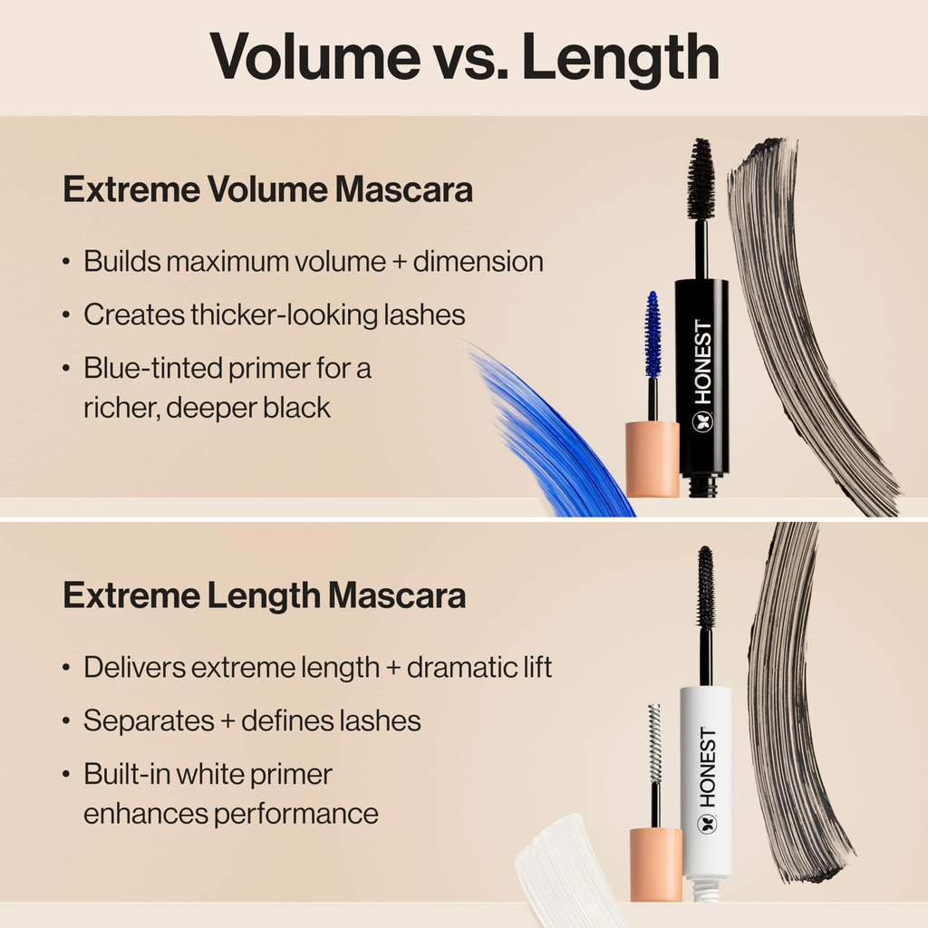 Honest Beauty 2-in-1 Extreme Volume Clean Mascara, Black, 0.27 fl oz