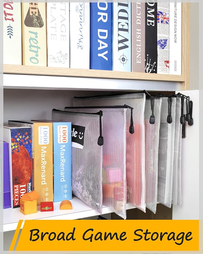 SUNEE Plastic Mesh Zipper Pouch 11x15 in (Black, 18 Packs),Extra Large Water-Resistant Zip Bag for School Office Supplies, Puzzles & Games Organizing Storage