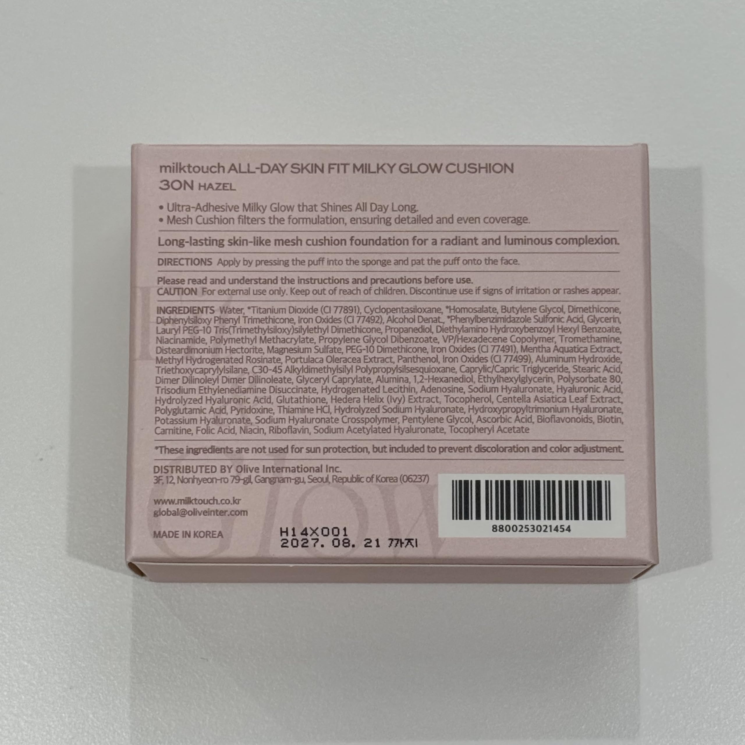 milktouch Cushion Foundation, 24H Flawless Skin, Radiant Shine, No Oxidation, Long-Lasting, Non-Creasing, 60% Hydrating Skincare Infused Korean Foundation (30N Hazel)