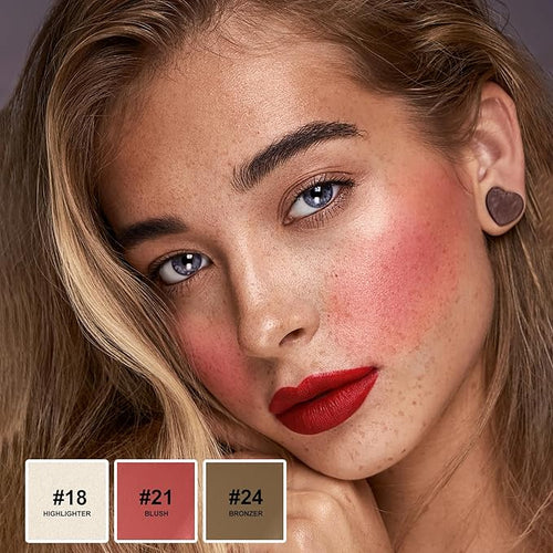 3Pcs Contour Stick Kit, Shades with Highlighter Blush Bronzer, MEDIUM TAN