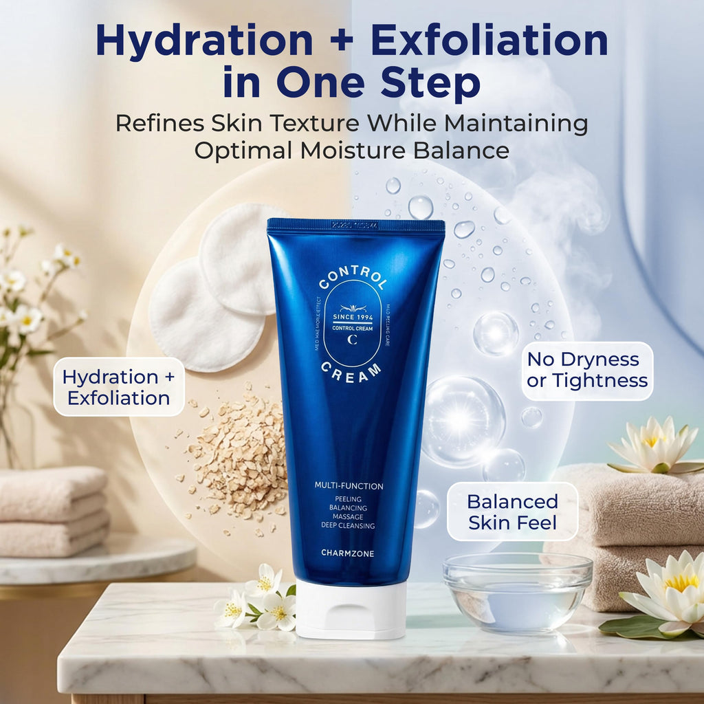 CHARMZONE Control Cream [NEW VERSION] – Korean Skincare Exfoliating Face & Body Massage Cream for Removing Sebum & Dead Skin Cells, Hydrating Self-Massage Moisturizer (150ml / 5.07 fl oz)
