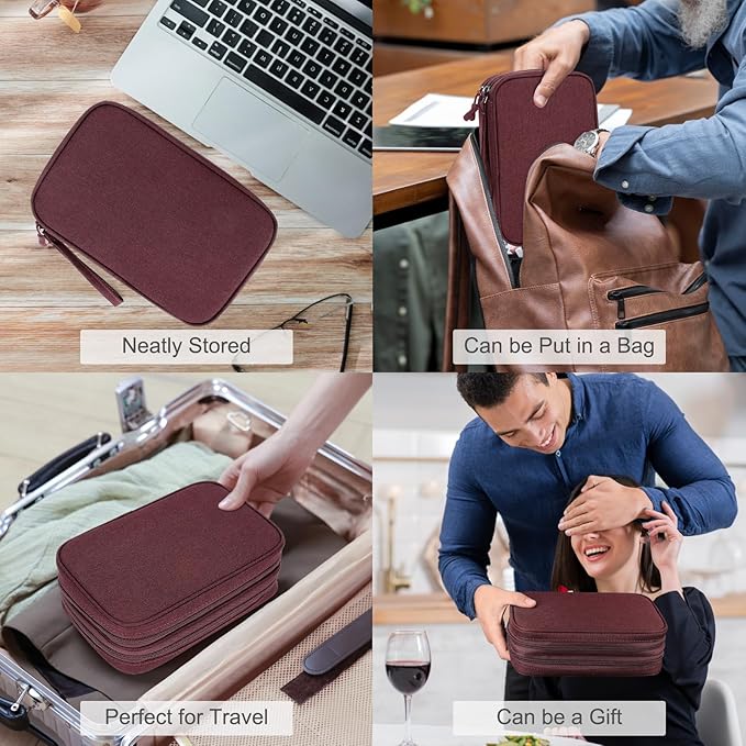 FYY Electronic Organizer, Travel Tech Pouch Bag, Large, Wine Red