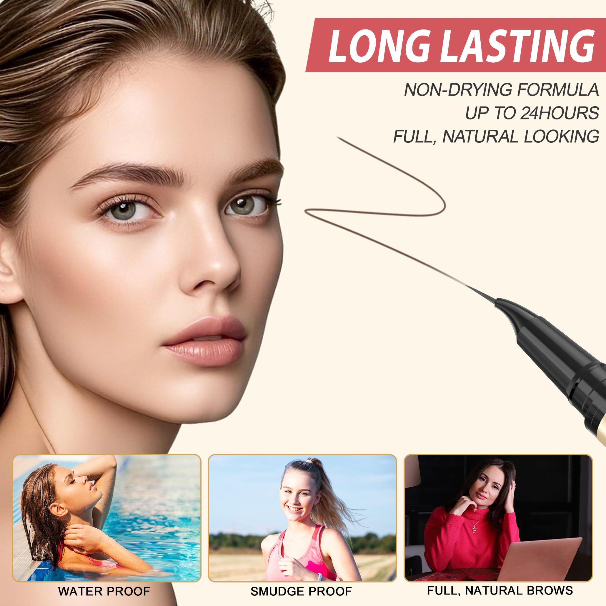 LAVONE Eyebrow Pen, 2-in-1 Waterproof Microblading Brow Pencil, Dark Brown