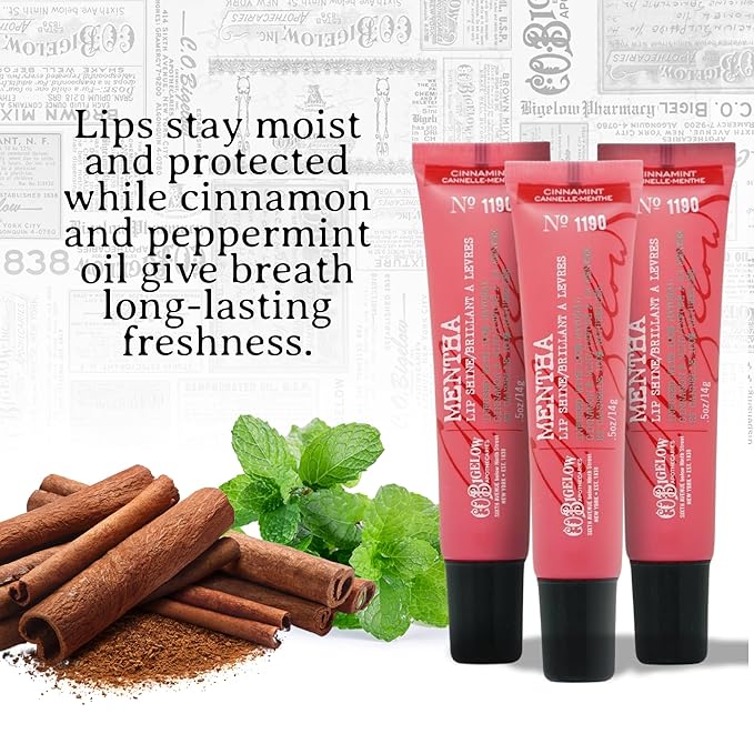 C.O. Bigelow Cinnamint Mentha Lip Shine Balm Tubes, Pack of 3 Lip Gloss