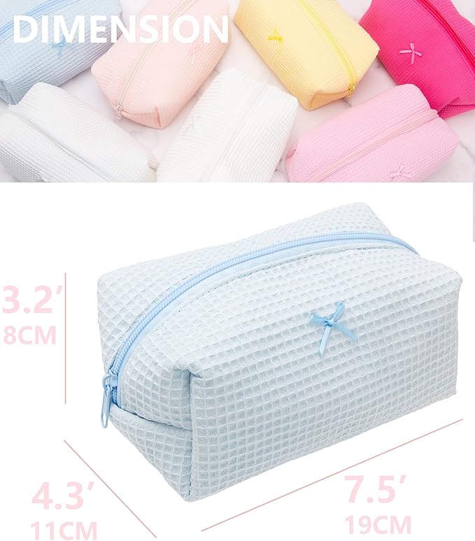 PAZIMIIK Cozy Makeup Bag for Women,Zipper Cosmetic Pouch,Waffle Blue,2 Pack