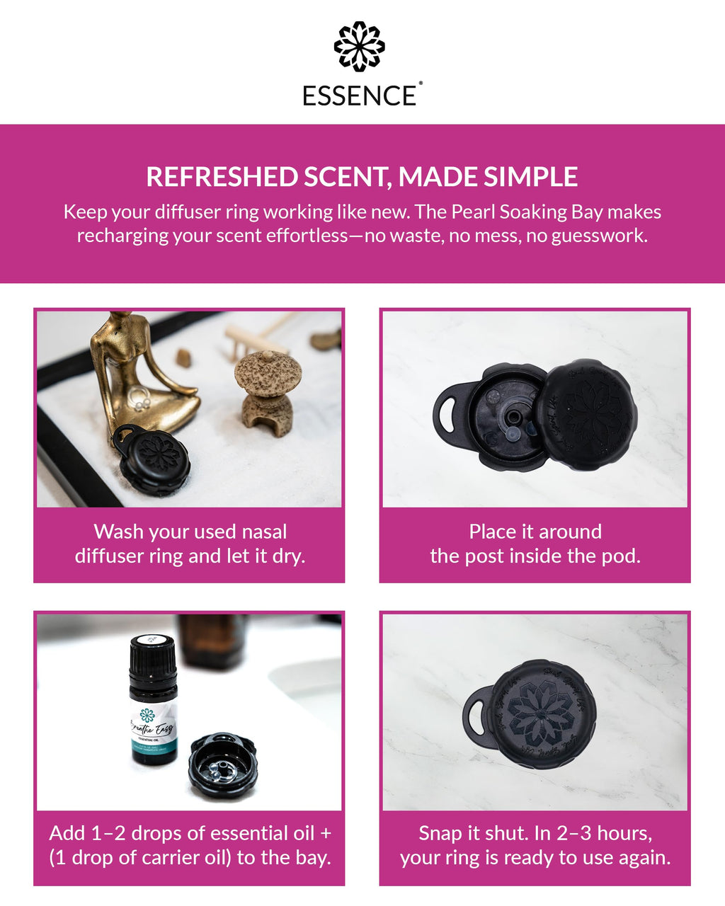 Essence Pearl Travel Case | Nausea Relief Essential Oil | Aromatherapy Nasal Diffuser & Essential Oil Carrying Case | Peppermint & Ginger Blend | Travel-Friendly Kit | Black Pod