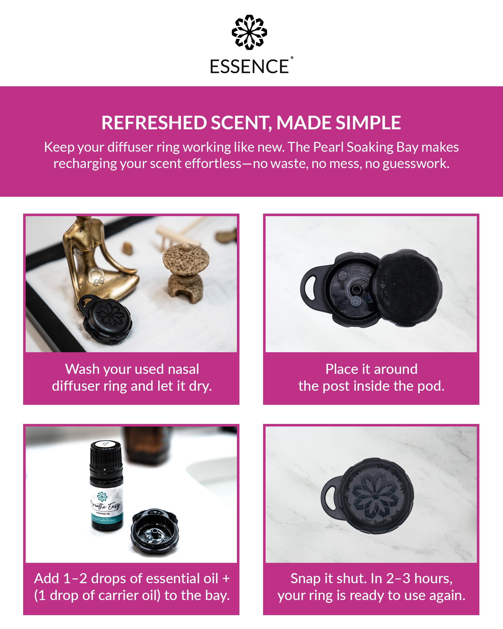 Essence Pearl Travel Case | Nausea Relief Essential Oil | Aromatherapy Nasal Diffuser & Essential Oil Carrying Case | Peppermint & Ginger Blend | Travel-Friendly Kit | Black Pod