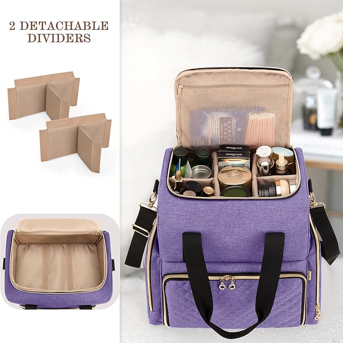 LUXJA Large Travel Makeup Bag with 3 Removable Makeup Cases, Purple