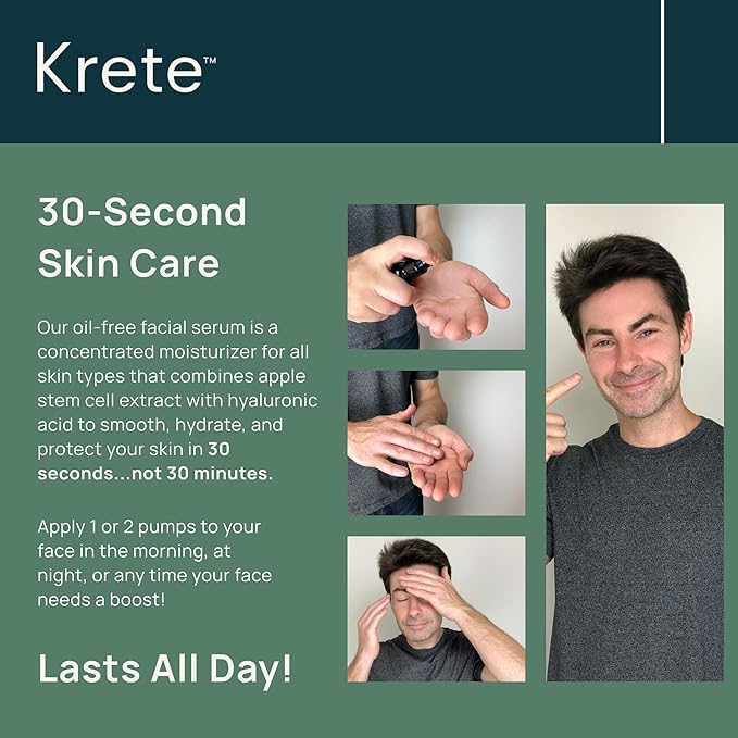 krete One-Two Punch with Probiotic Facial Cleanser & Facial Serum for Men – Moisturize, Hydrate, and Protect Your Skin in 30 Seconds