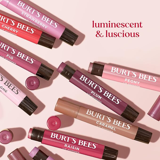 Burt's Bees Shimmer Lip Tint Set, Mothers Day Gifts, Tinted Lip Balm Stick, Moisturizing for All Day Hydration with Natural Origin Glowy Pigmented Finish & Buildable Color, Fig (4-Pack)