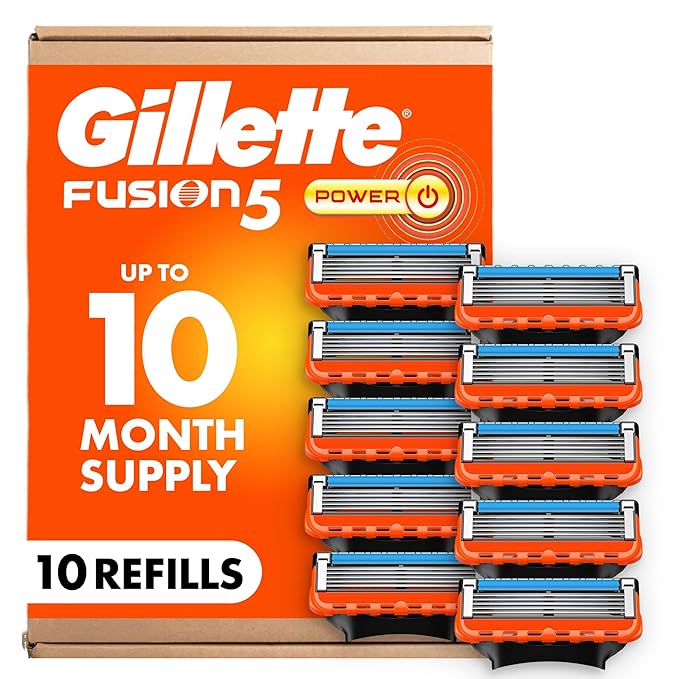 Gillette Fusion5 Power 5-Blade Razor Blade Refills for Men with Precision Trimmer, 10 Count