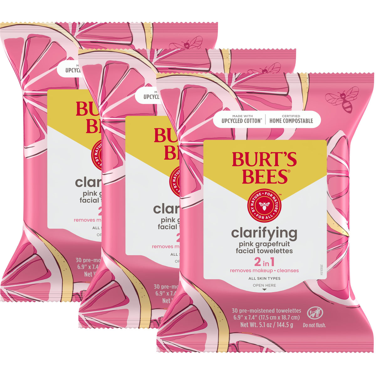 Burt’s Bees Micellar Rose Water Facial Towelettes, 30 ct., 3 Pack