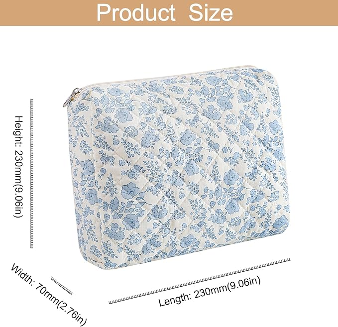 HHQQWZ Makeup Bag Travel Cosmetic Bag for Women Girls, Zipper Make Up Pouch, Floral Flowers Toiletry Organizer Makeup, Portable Storage Bag, Cosmetic Travel Cloth Bag (2 Pack (L+S)/Blue Floral)