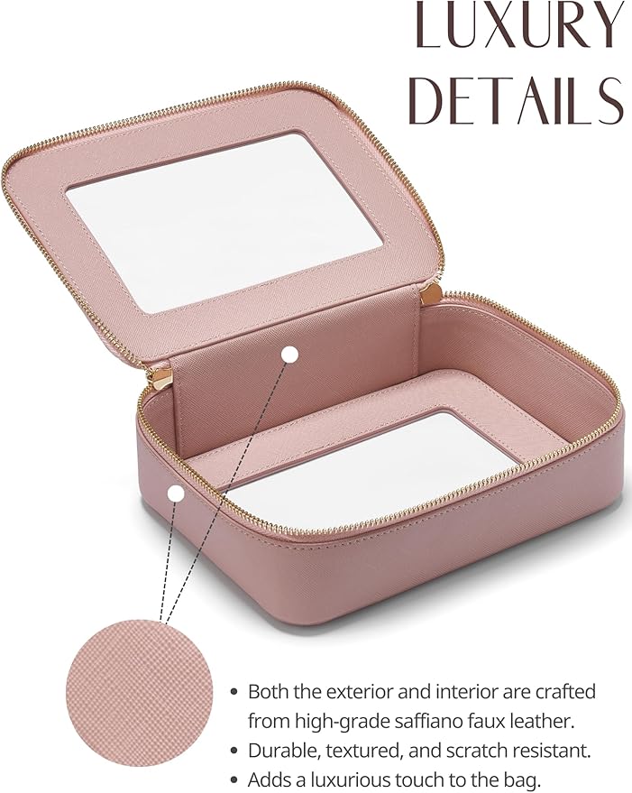 Popvibe Clear Makeup Case Toiletry Bag Travel Clear Cosmetic Bag with Zipper, Small Make Up Bag Traveling, Pink, Medium