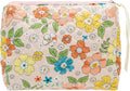 Quilted Makeup Pouch for Women, Travel Cosmetic&Toiletry Bag,Floral Orange