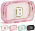 YOOLIFE Initial Clear Makeup Bag Initial Travel Makeup Bags Pouch, Clear Toiletry Bags for Women Travel Accessories Cosmetic Bag for Teen Girl Birthday Gifts for Teacher Mom Pink B
