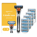 Amazon Basics 5-Blade MotionSphere Men's Razor with Dual Lubrication, Vitamin E, Precision Trimmer, 1 Handle & 16 Cartridges, Black