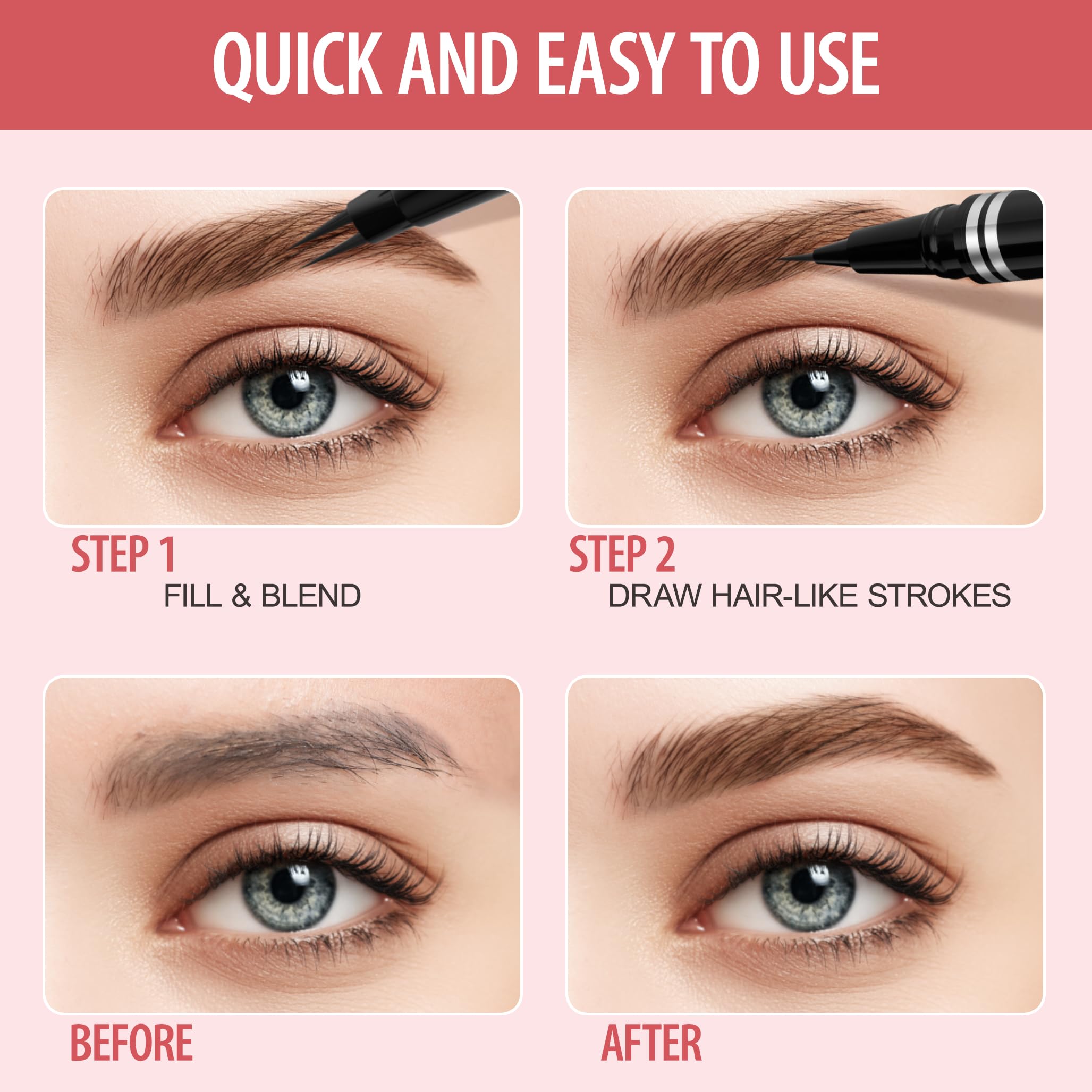 Eyebrow Pencil, 2-in-1 Waterproof Eyebrow Pen, with 2 Tip Microblading Eyebrow Pencil and Ultra-Precise Brow Pencil, with Eyebrow Brush, Eyebrow Pencils for Women,Natural Hair-Like Brows-Dark Blonde