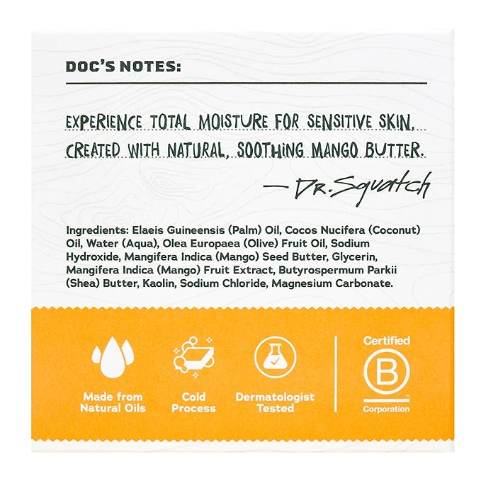 Dr. Squatch Total Moisture Natural Men’s Bar Soap – Non-Drying 2-in-1 Face + Body Soap Bar – Plant-Based Ingredients, Created for All Skin Types – Gifts for Men – Mango Butter, 5oz (3-Pack)