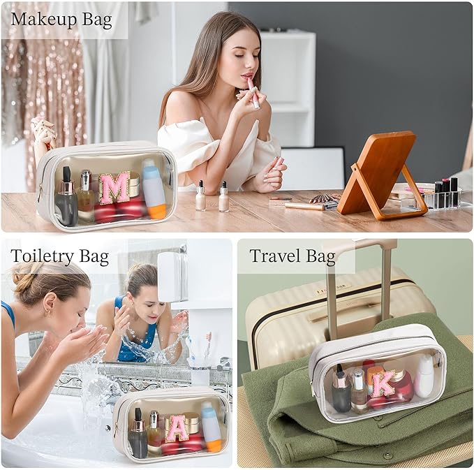 YOOLIFE Initial Birthday Gifts for Girls Kids Travel Toiletry Bag Birthday Gifts for Girls Kids Clear Makeup Bag Preppy Cosmetic Bag Birthday Gifts for 3 4 5 6 7 8 9 10 11 12 13 Year Old Girls White K
