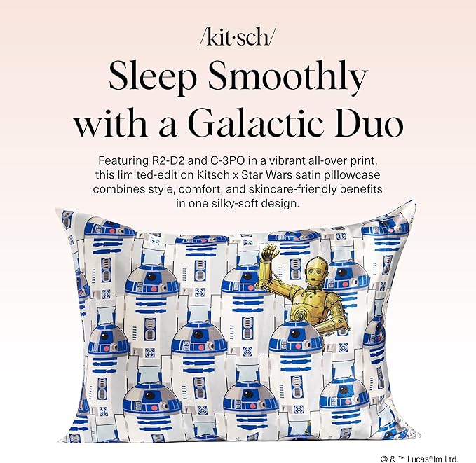 Kitsch x Star Wars R2-D2 & C-3PO Satin Pillowcase, Size 19x26