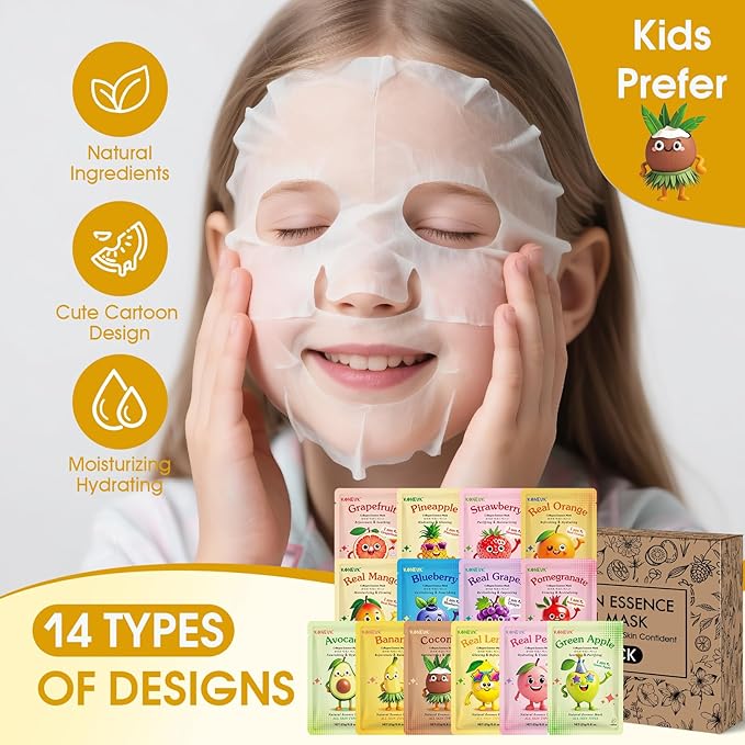 126 Pack Sheet Hydrating Face Masks Skincare for Women, Bulk Fruit Face Mask Skin Care for Kids, Facial Masks Set for All Skin Types, Christmas Birthday Gifts, Spa Party Supplies for Girls Teens