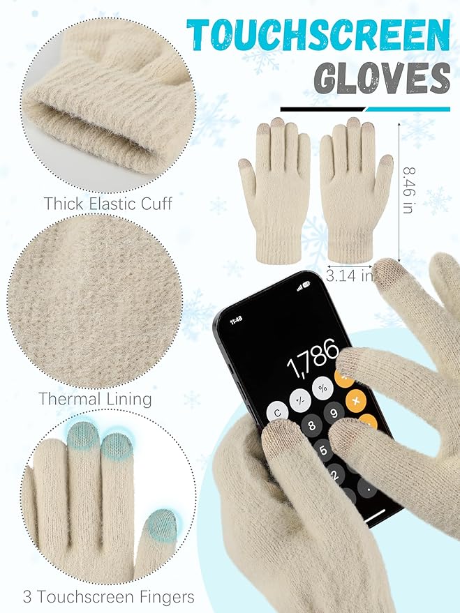 LOROME Winter Beanie Hat Gloves Scarf, Cashmere Hat Gloves Scarf Set Women