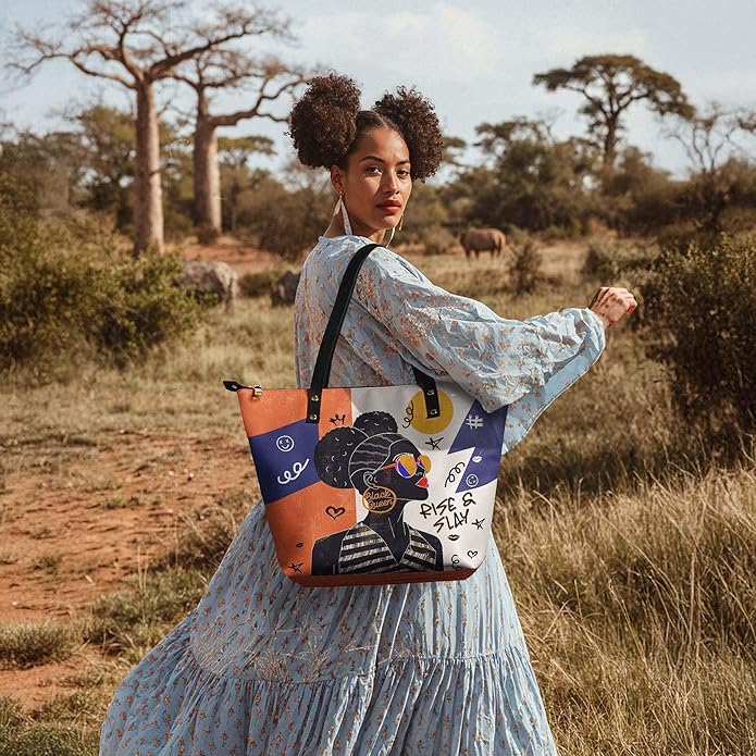Afroyla Afrocentric Art ToteBag for Black Women – Premium Leather, Work & Everyday Bag, Ideal Gift for Her on Mother's Day