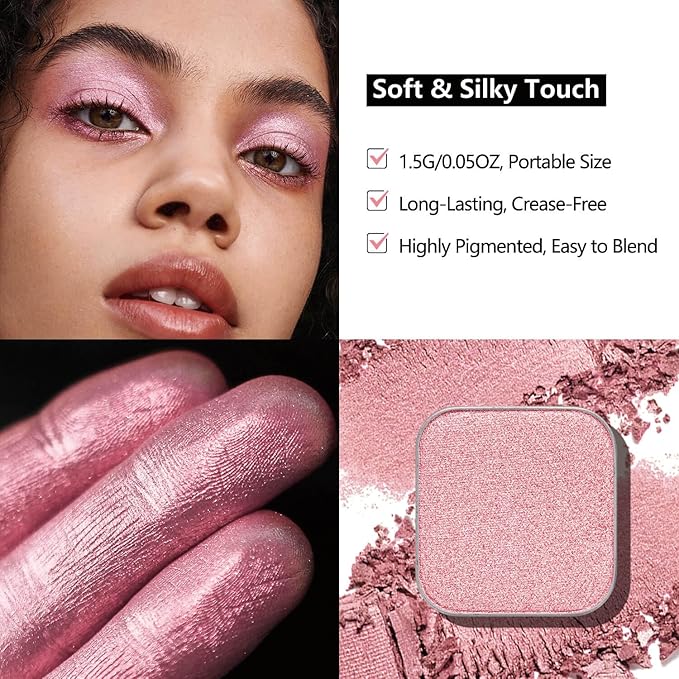 Fillwie Pink Shimmer Eyeshadow Set, Customizable Single Pan Palette Refills
