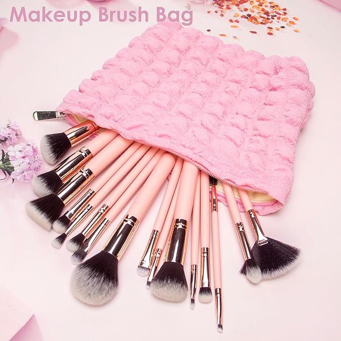 Flat Makeup Bag for Women,Zipper Cosmetic Pouch for Purse,Bubble Candy Pink