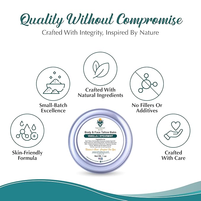 Grass-Fed Beef Tallow Balm for Face & Body - Vanilla & Spearmint - 1oz