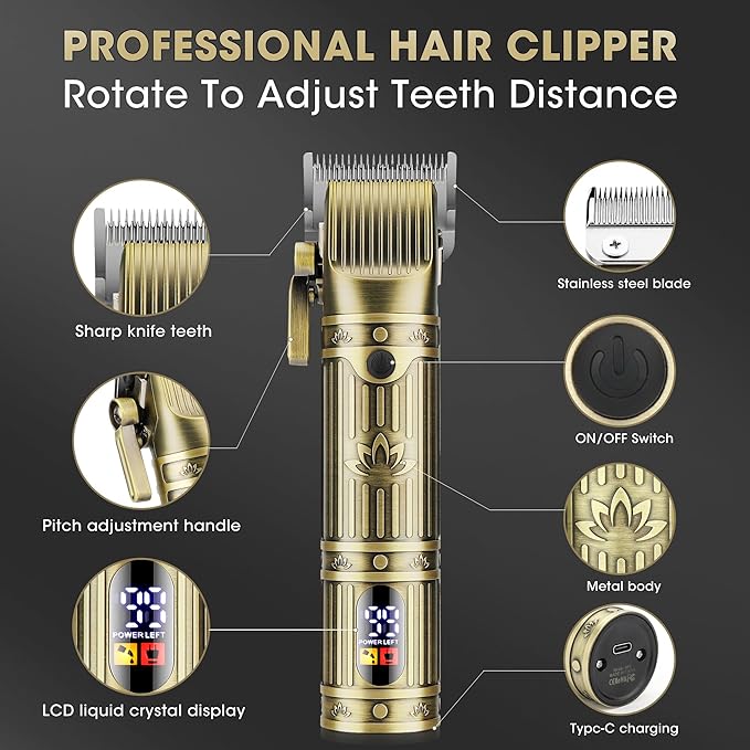 QREEYX Professional Hair Clippers for Men, Cordless Beard Trimmer, Nose & Ear Hair Trimmer, Electric Shavers Barber Kit with LED Display, Hair Cutting Kit with Case, for Barber, Mens Gift