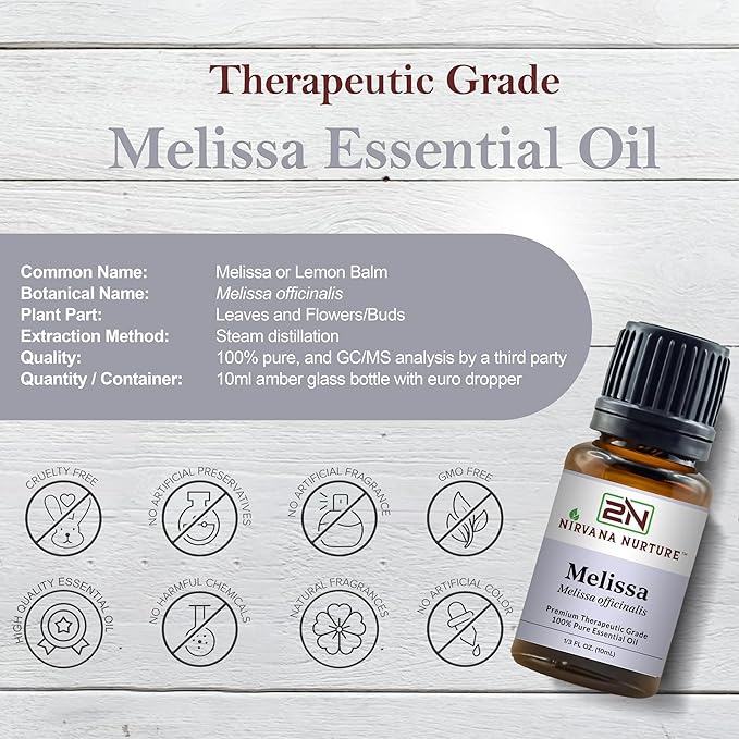Nirvana Nurture Melissa Essential Oil, 100% Pure Undiluted, Aromatherapy Oil for Diffuser, Hair & Skin Care