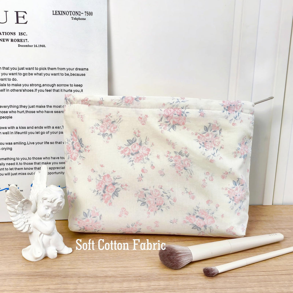 STARDW Aesthetic Floral Makeup Bag Cute Small Cosmetic Bags for Women, Travel Toiletry Bag Large Capacity Zipper Makeup Pouch, Purse Organizer Pouches